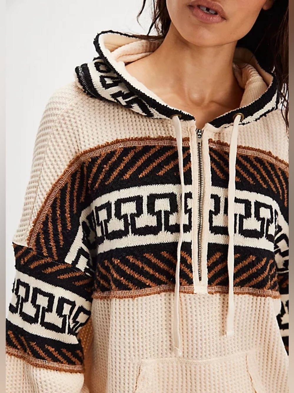 Free People Cardiff Swit XS Lightweight Hoodie Waffle-Knit Half-Zip Oversized
